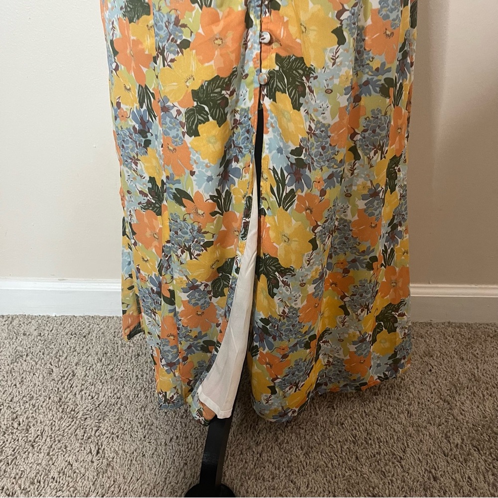 Abercrombie & Fitch Women’s Yellow Floral Sleeveless Ruched Midi Dress Sz S - Picture 8 of 13